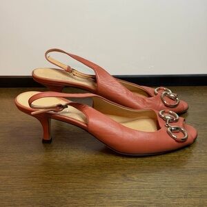Gucci Starfish Slingback S12 Peep-toe Heels in Coral Pink Leather Size 35.5